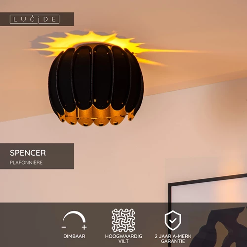 Lucide SPENCER - Plafonnière - Ø 30 cm - 1xE27 - Zwart - USP